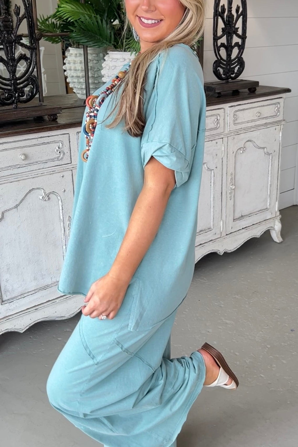 HOT SALE Rolled Tee & Spiral Layered Trousers Loose Set (Buy 2 Free Shippng)
