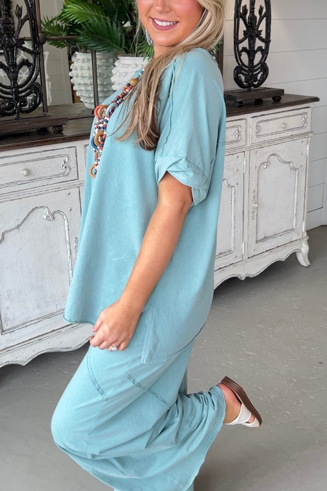 HOT SALE Rolled Tee & Spiral Layered Trousers Loose Set (Buy 2 Free Shippng)