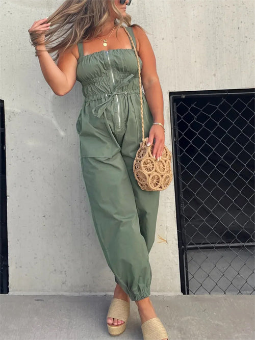 2024 Ruched Elastic Front Zipper Jumpsuit (Buy 2 Free Shipping)