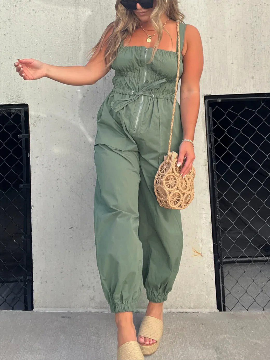 2024 Ruched Elastic Front Zipper Jumpsuit (Buy 2 Free Shipping)
