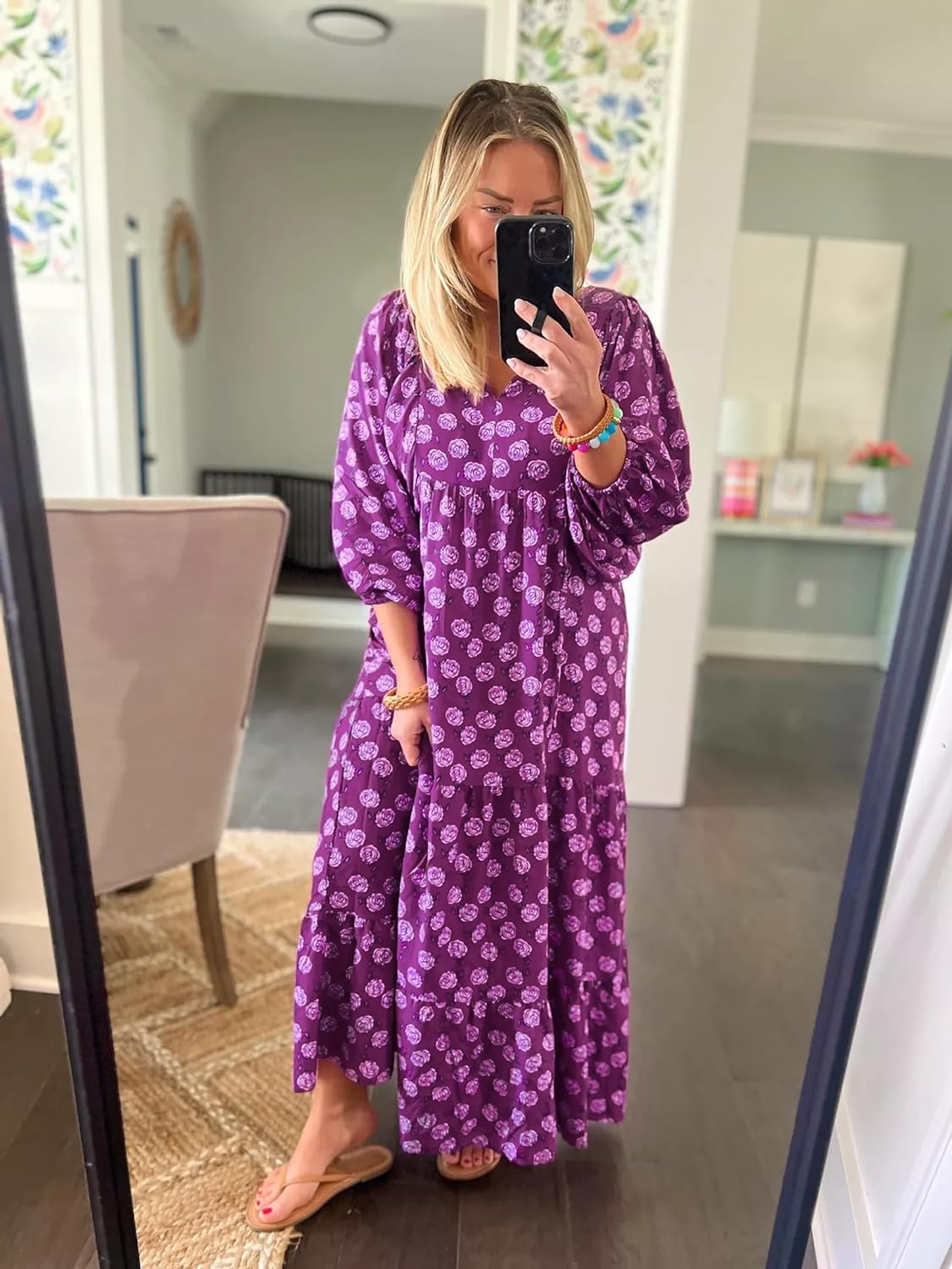 🌈Summer Hot - 💝Bohemian style V-neck puff sleeve floral maxi dress