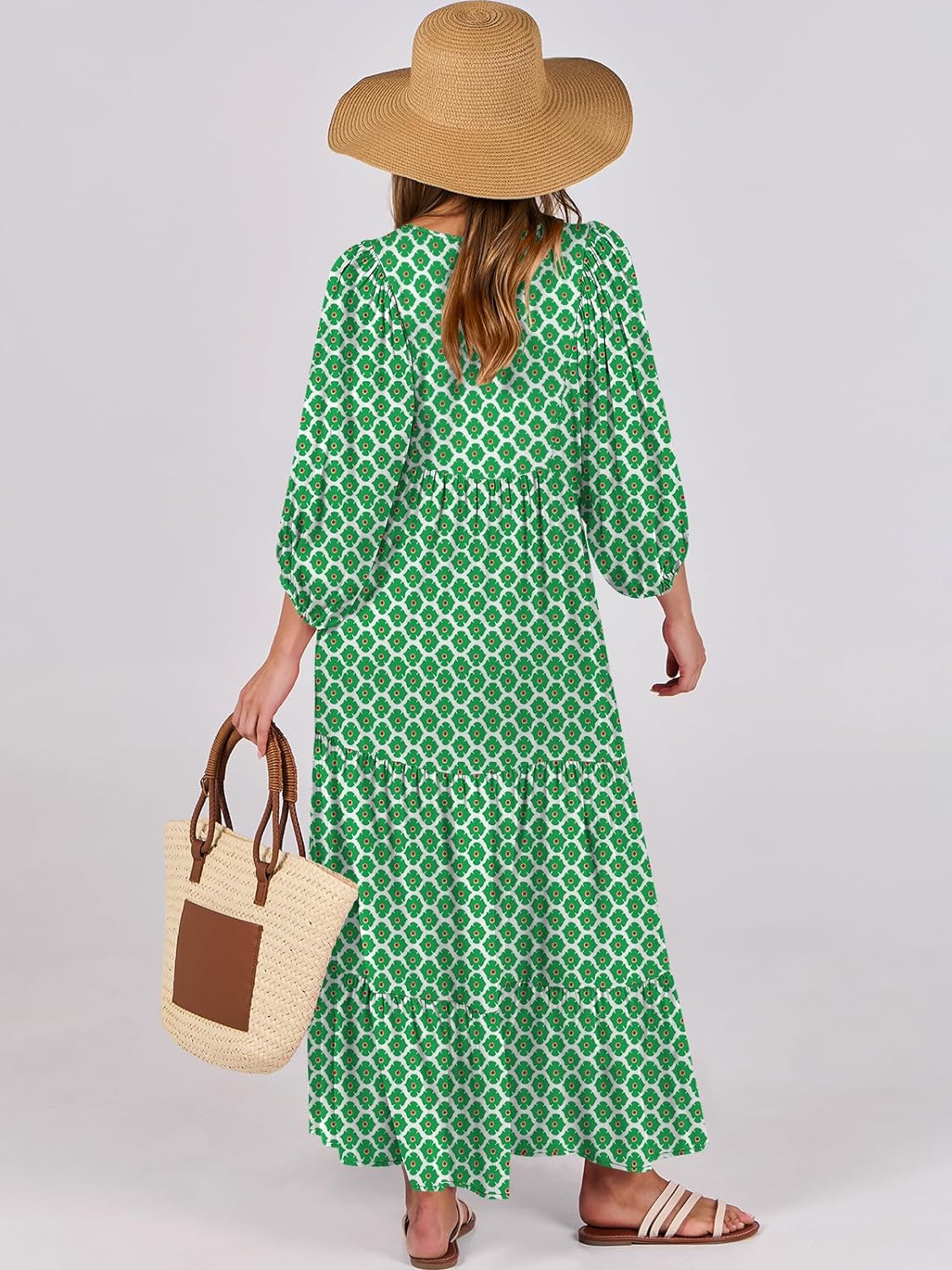 🌈Summer Hot - 💝Bohemian style V-neck puff sleeve floral maxi dress