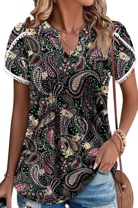 HOT SALE Women's Cute Fringe Cuff Casual Short Sleeve Printed & Solid Tops