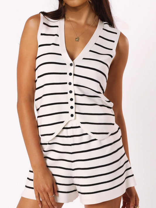 Women  Sleeveless Button Vest Top and Shorts Pajama Set