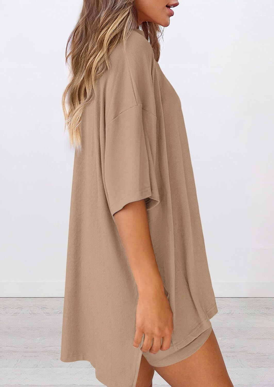 Special Sale🩷Women's Two Piece Lounge Set Casual Oversized Shirts Biker Shorts Matching Airport Travel Outfit