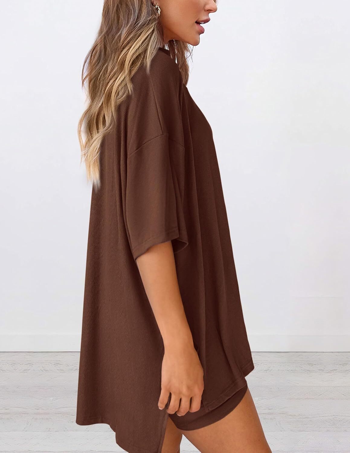 Special Sale🩷Women's Two Piece Lounge Set Casual Oversized Shirts Biker Shorts Matching Airport Travel Outfit