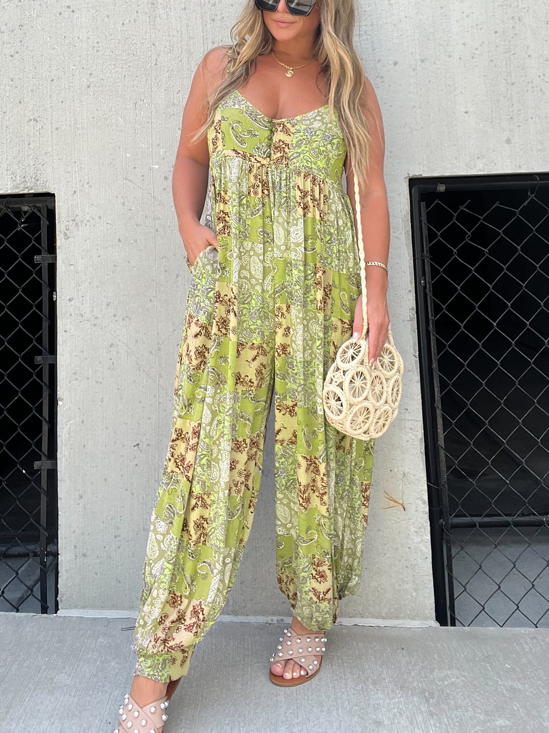 Patchwork Print Loose Jumpsuit (Buy 2 Free Shipping)