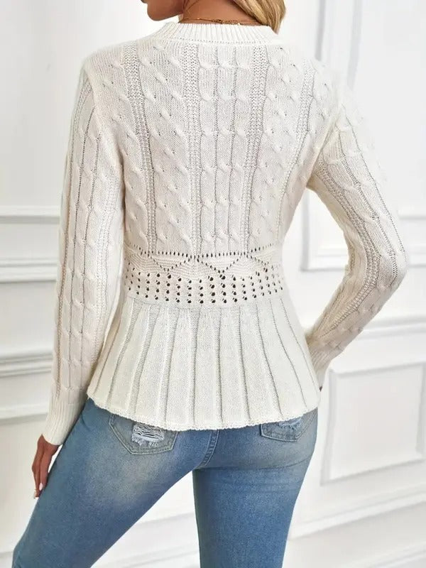 HOT SALE Women's Crew Neck Long Sleeve Chunky Knit Sweater