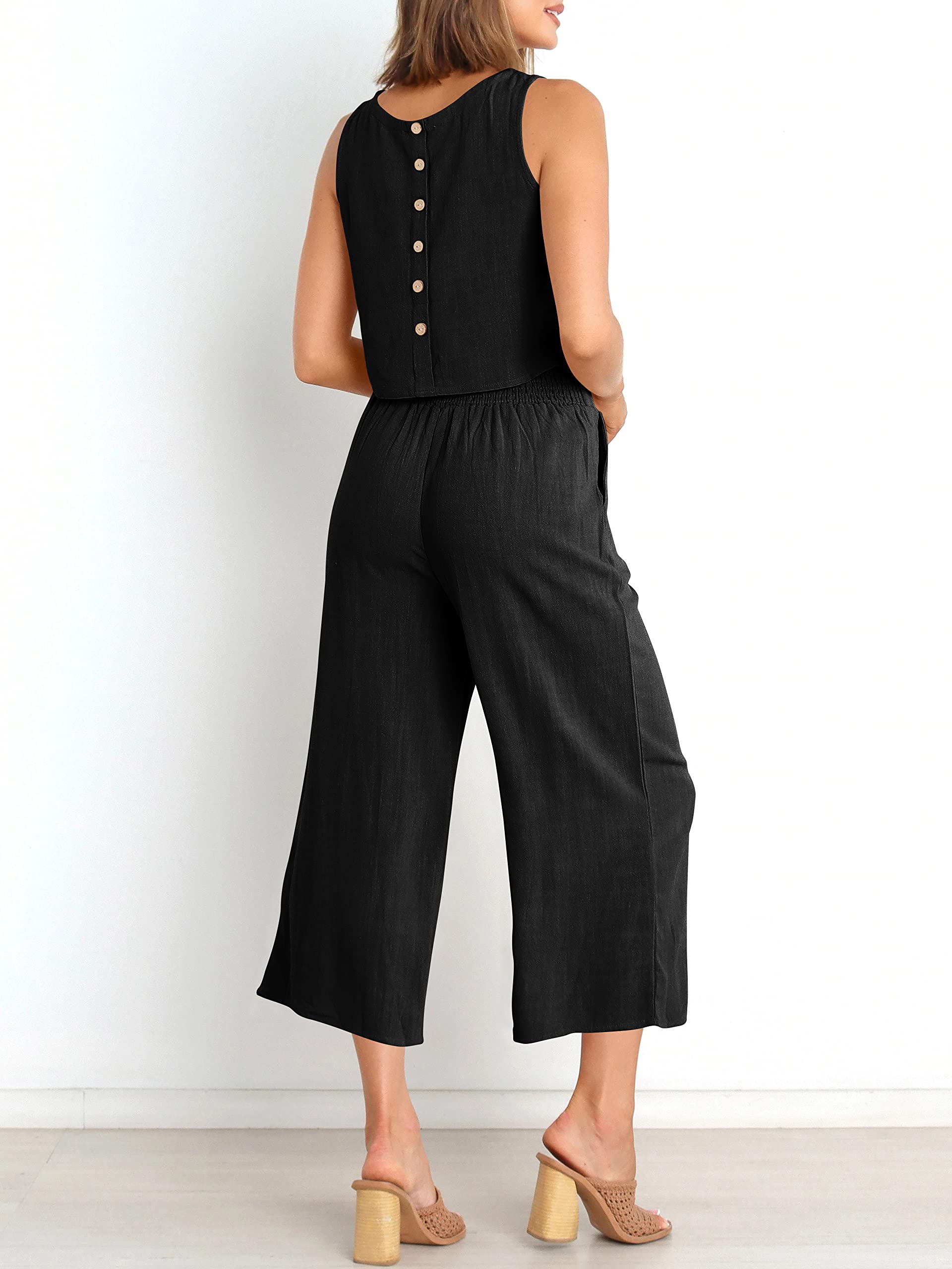 Sleeveless Tank Wide Leg Pants With Pockets