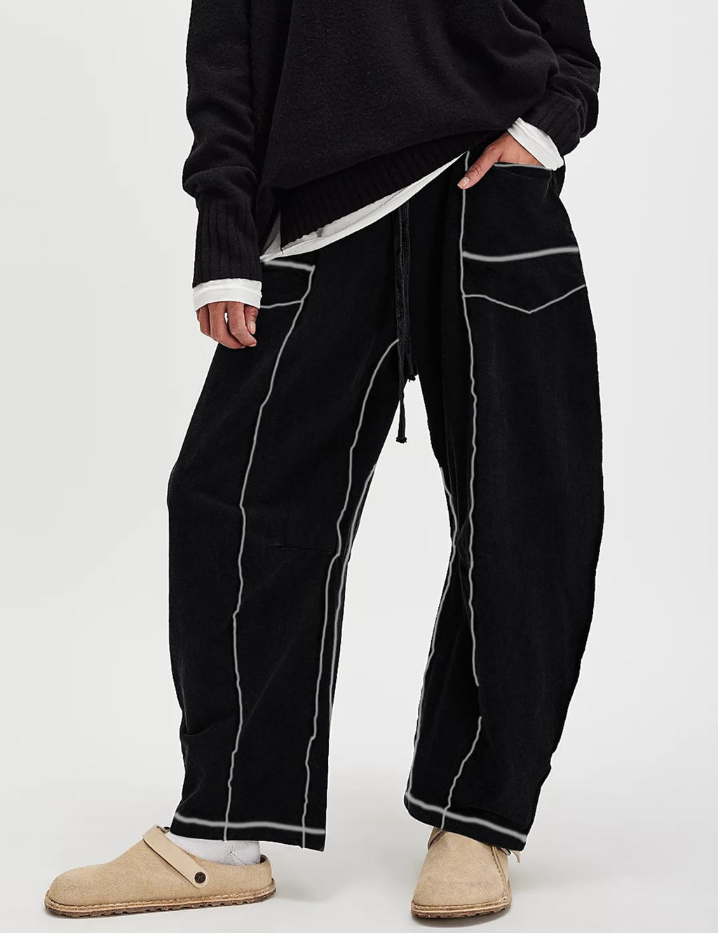 New Elevated Barrel Drawstring Wide Leg Sweatpants with Pockets