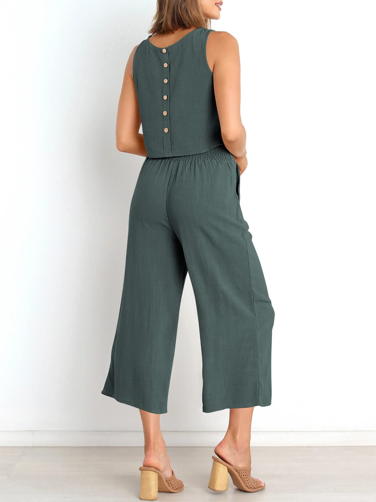 Sleeveless Tank Wide Leg Pants With Pockets