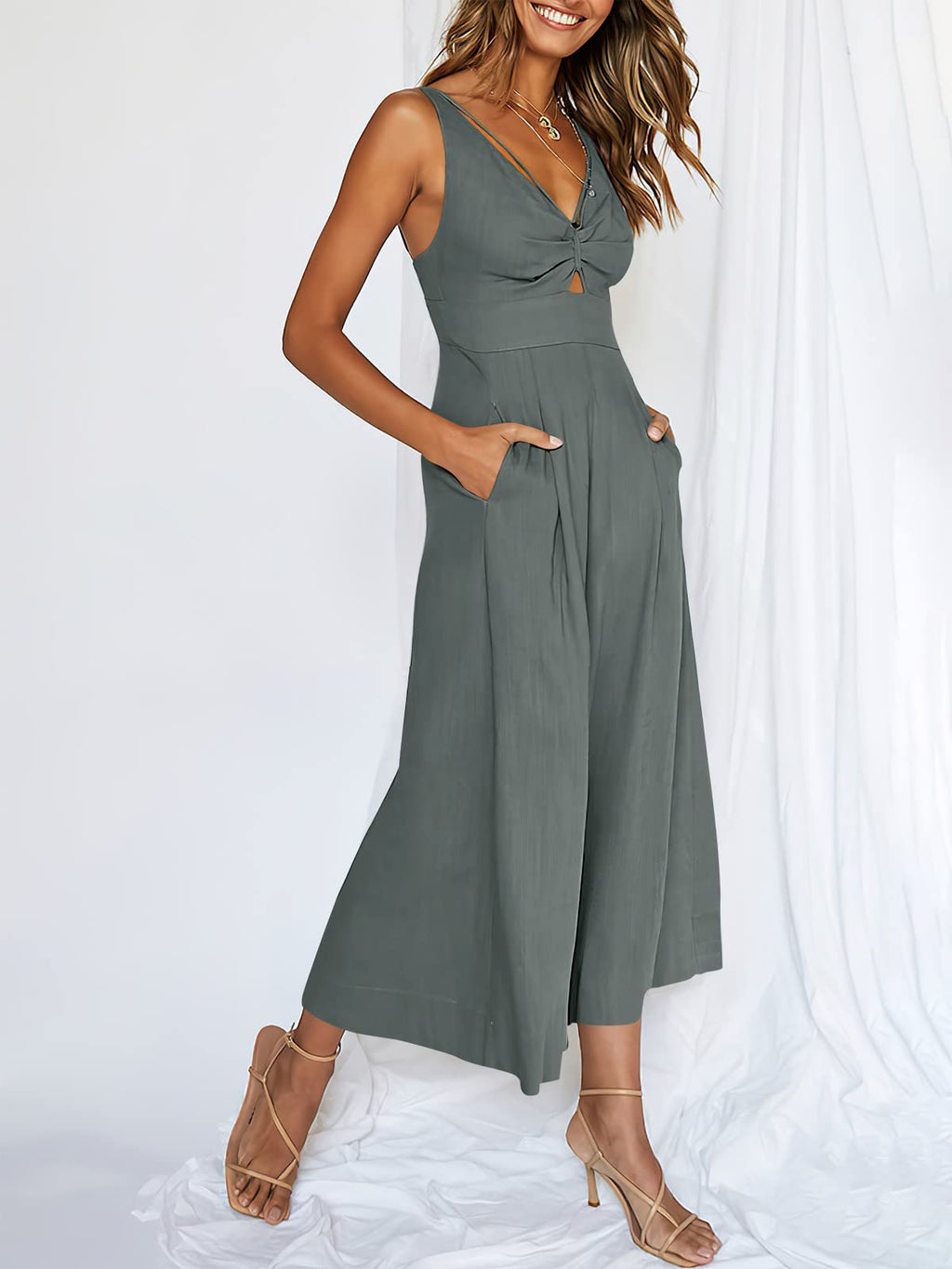 V Neck Cutout High-Waist Rompers (Buy 2 free shipping)
