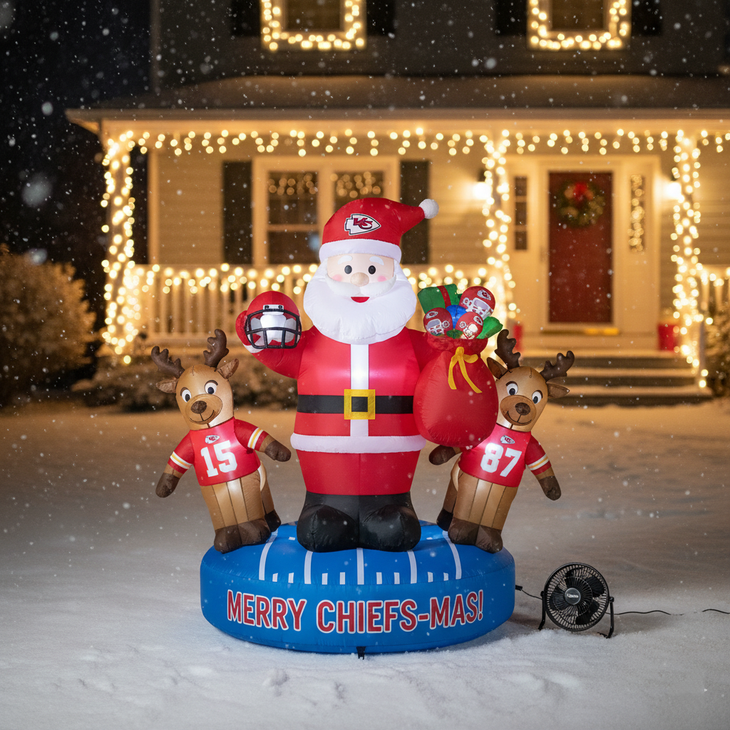 Football Team Inflatable Santa and Reindeer  Christmas Decoration