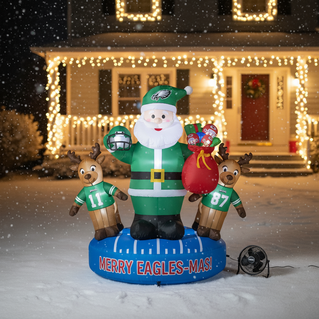 Football Team Inflatable Santa and Reindeer  Christmas Decoration