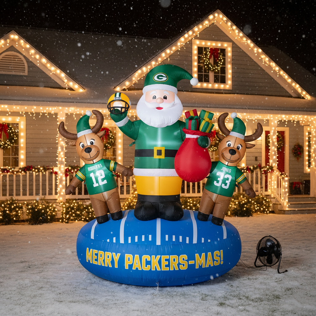 Football Team Inflatable Santa and Reindeer  Christmas Decoration