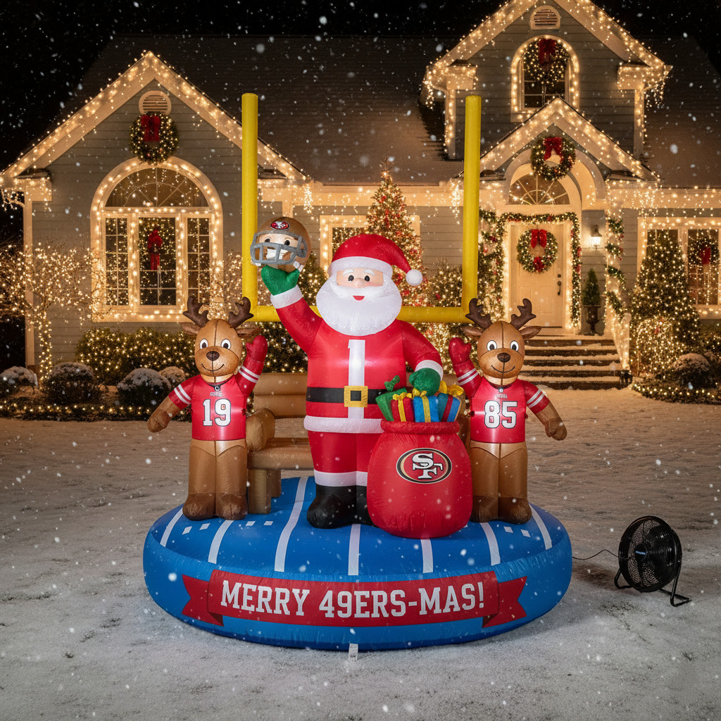 Football Team Inflatable Santa and Reindeer  Christmas Decoration