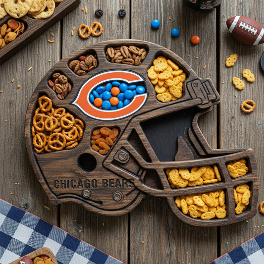 Chicago Bears Helmet-Shaped Wooden Snack Serving Tray