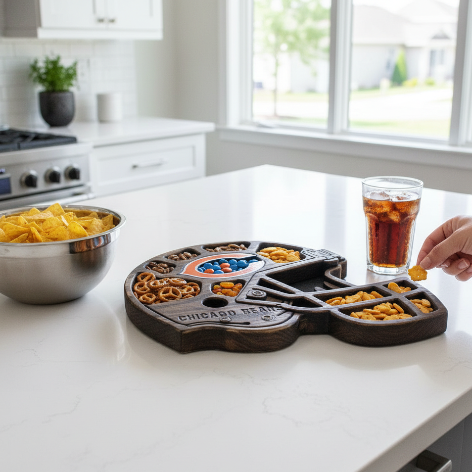 Chicago Bears Helmet-Shaped Wooden Snack Serving Tray