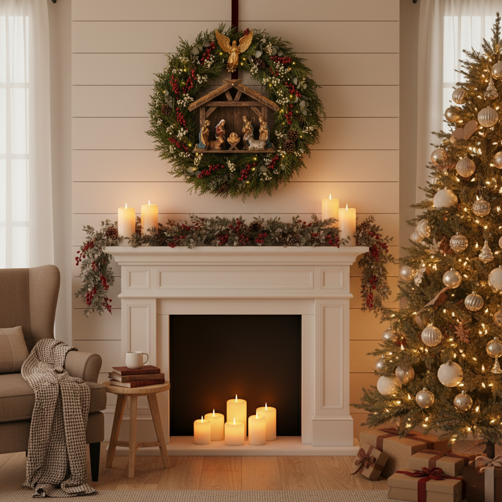 Nativity Scene Christmas Wreath