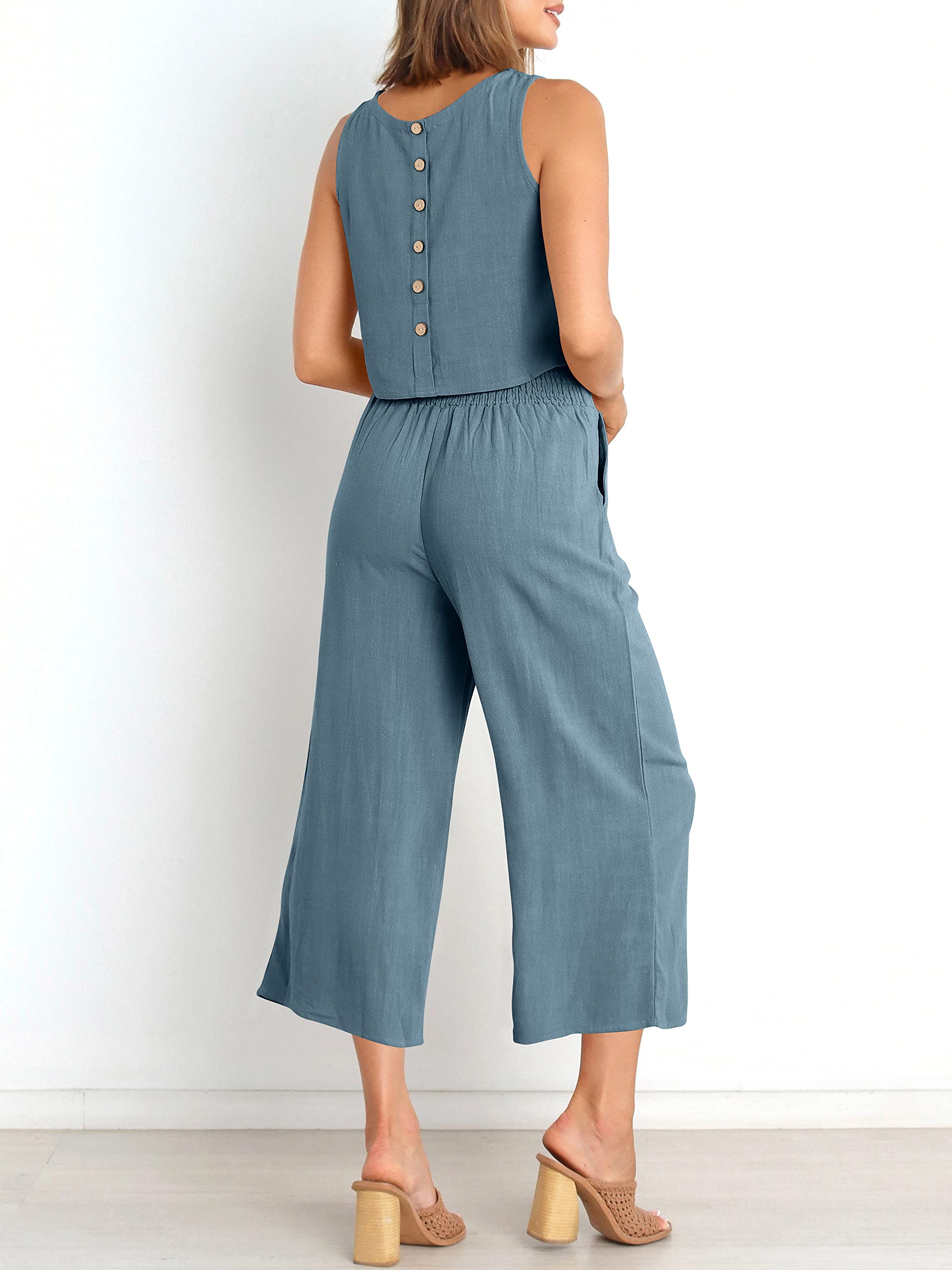 Sleeveless Tank Wide Leg Pants With Pockets