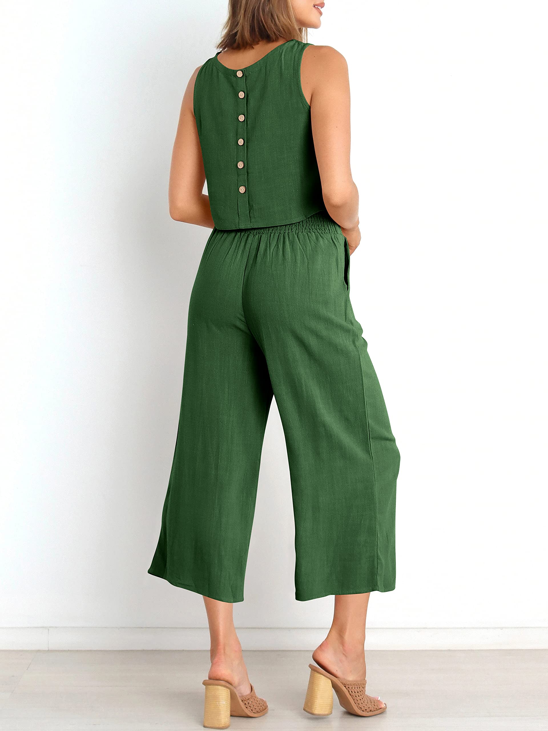 Sleeveless Tank Wide Leg Pants With Pockets