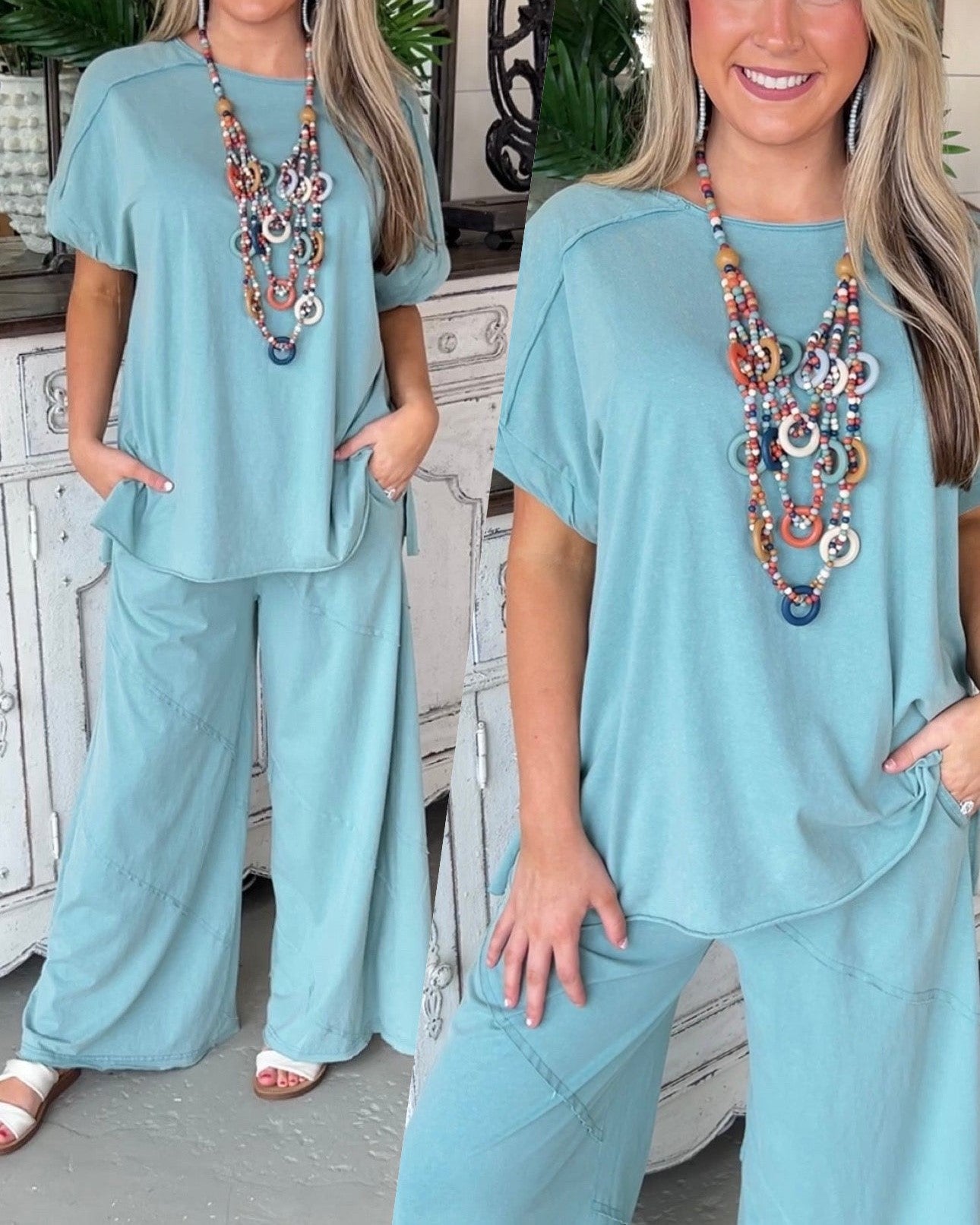 HOT SALE Rolled Tee & Spiral Layered Trousers Loose Set (Buy 2 Free Shippng)