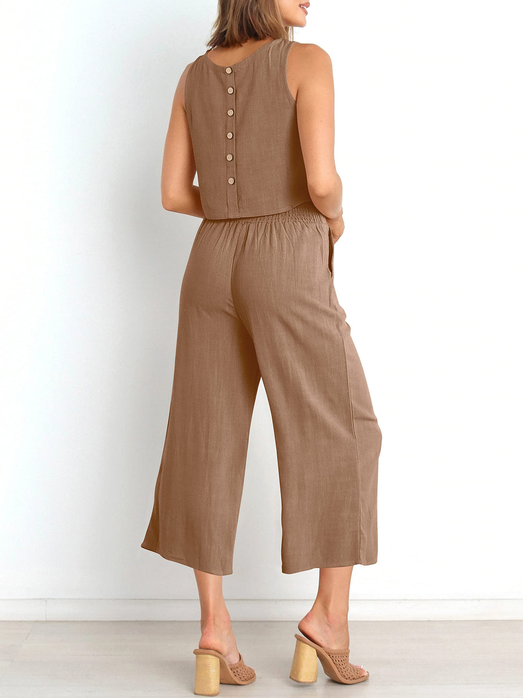 Sleeveless Tank Wide Leg Pants With Pockets