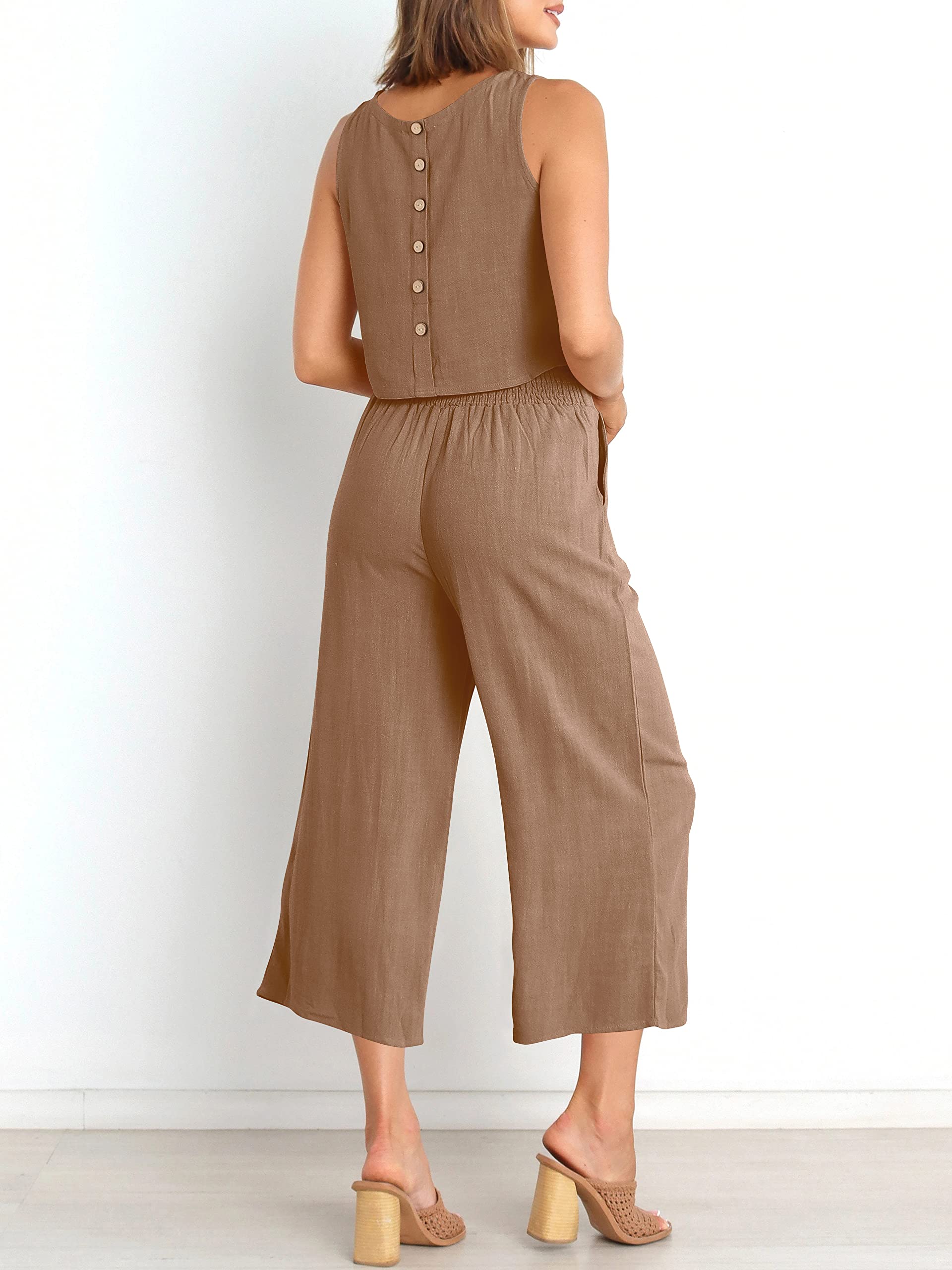 Sleeveless Tank Wide Leg Pants With Pockets