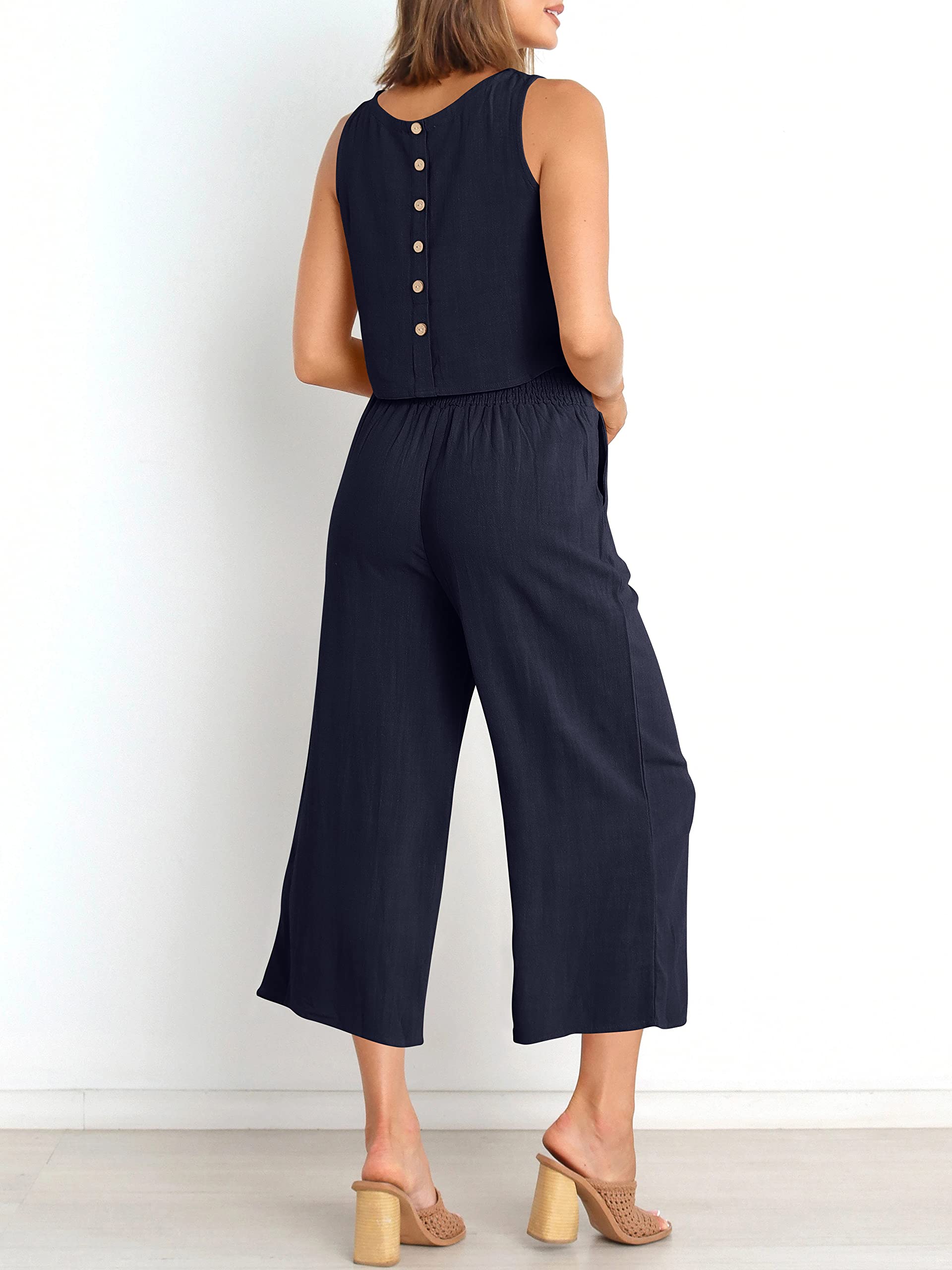 Sleeveless Tank Wide Leg Pants With Pockets