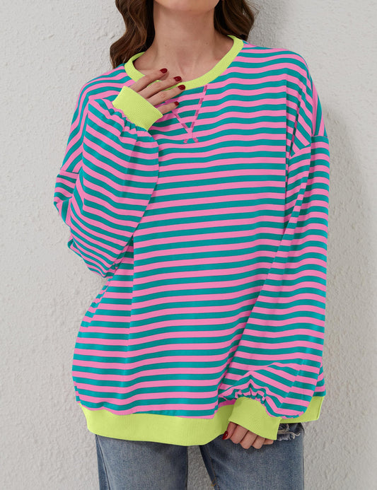 New🔥Striped Color Block Oversized Sweatshirt (Buy 2 Free Shipping)