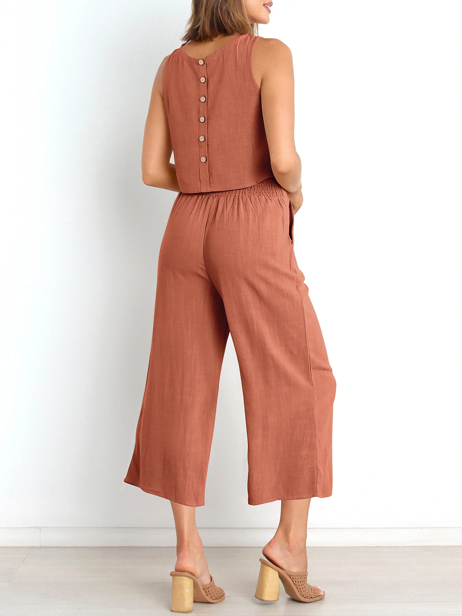 Sleeveless Tank Wide Leg Pants With Pockets