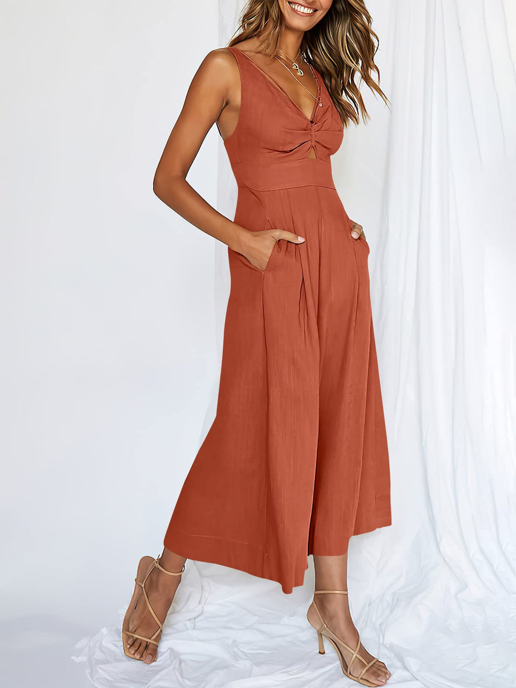 V Neck Cutout High-Waist Rompers (Buy 2 free shipping)