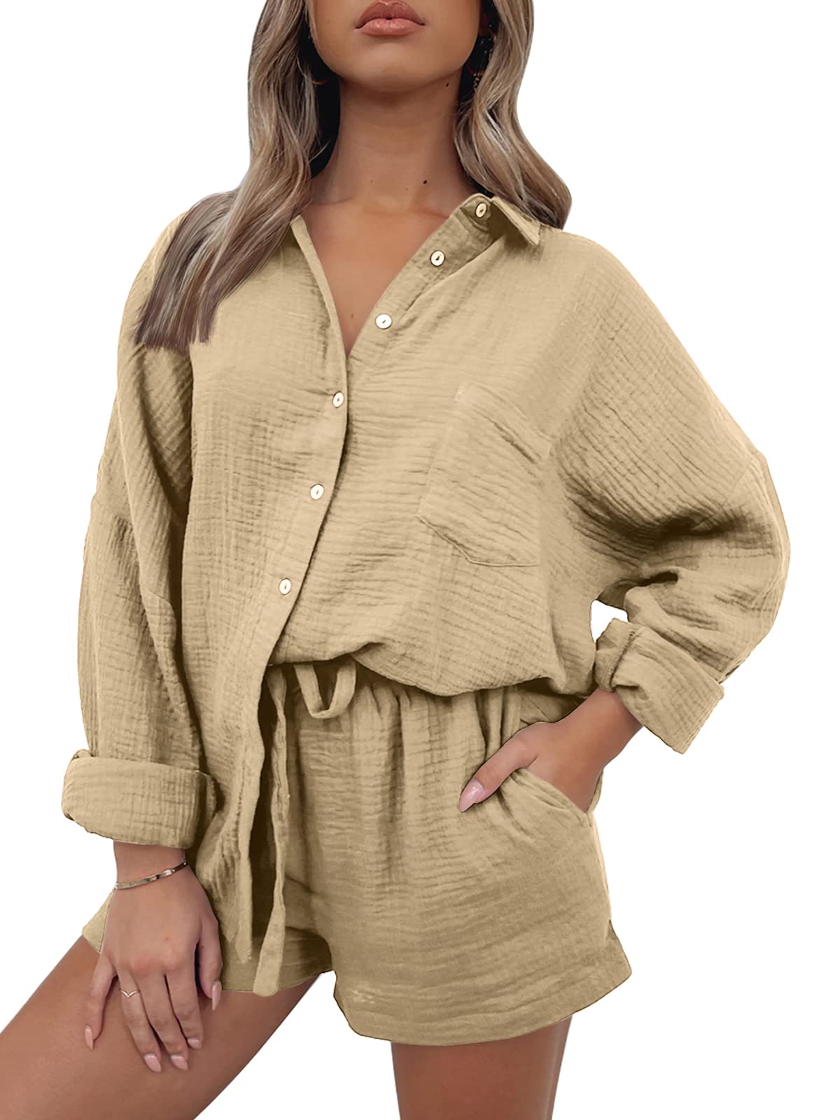 Women Lounge Sets Long Sleeve Oversized Shirts And Shorts Tracksuit(BUY 2 FREE SHIPPING)