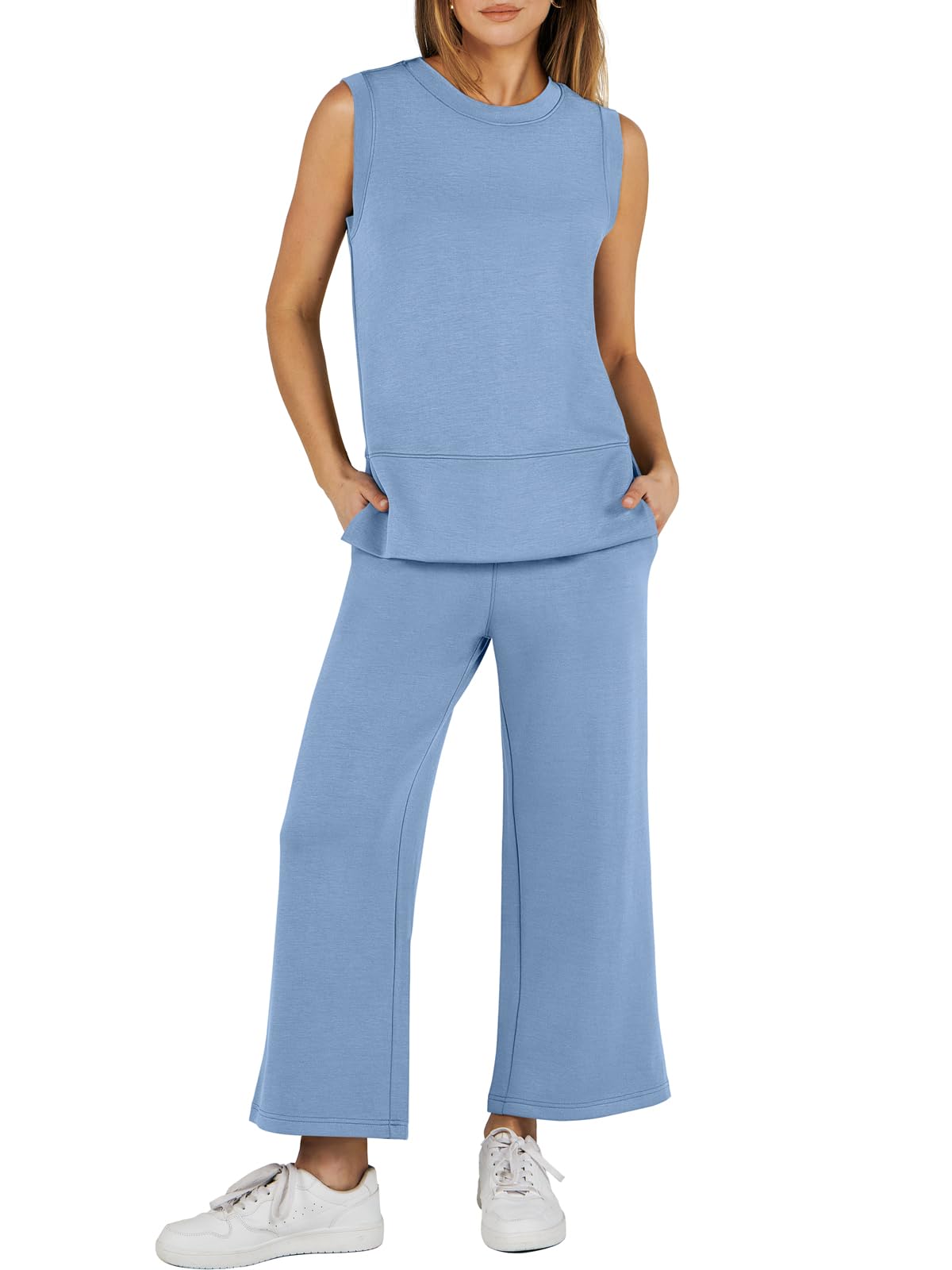 ??Women's Sleeveless Slit Hem Wide Leg Suit Casual Two Piece Set(BUY 2 FREE SHIPPING)