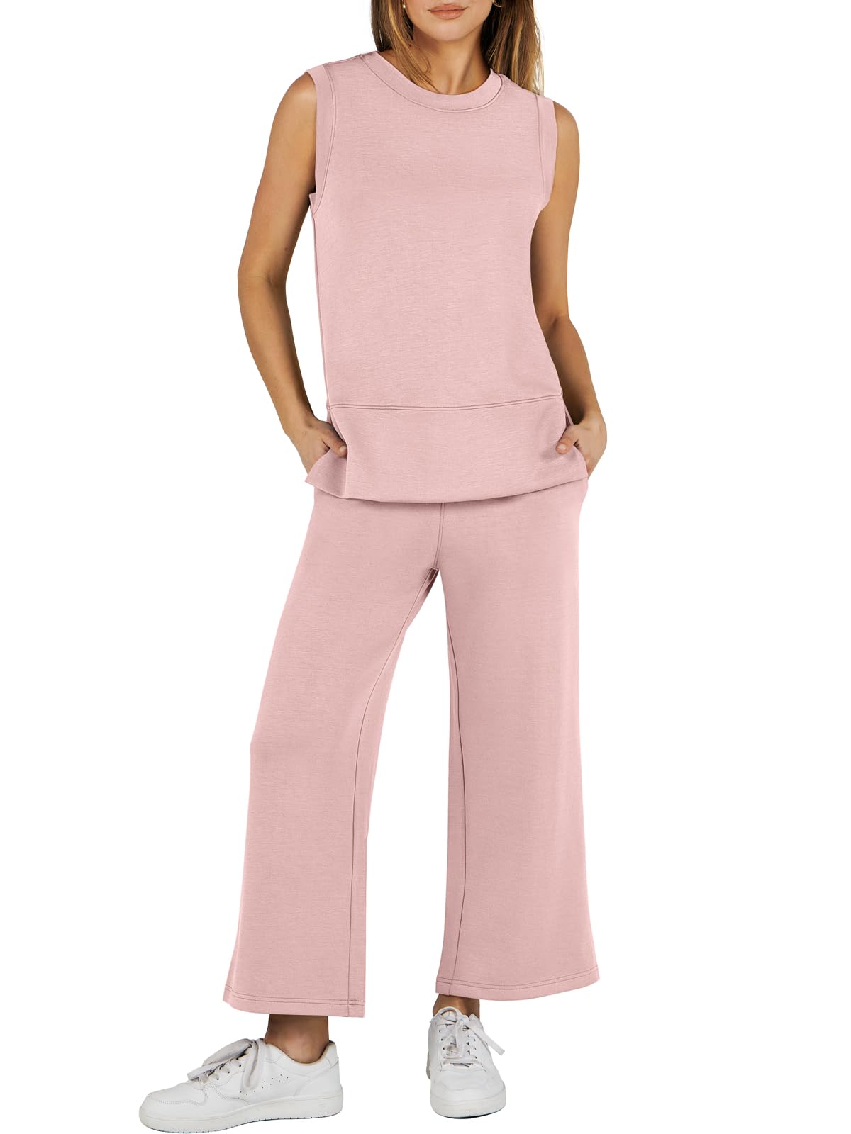 ??Women's Sleeveless Slit Hem Wide Leg Suit Casual Two Piece Set(BUY 2 FREE SHIPPING)