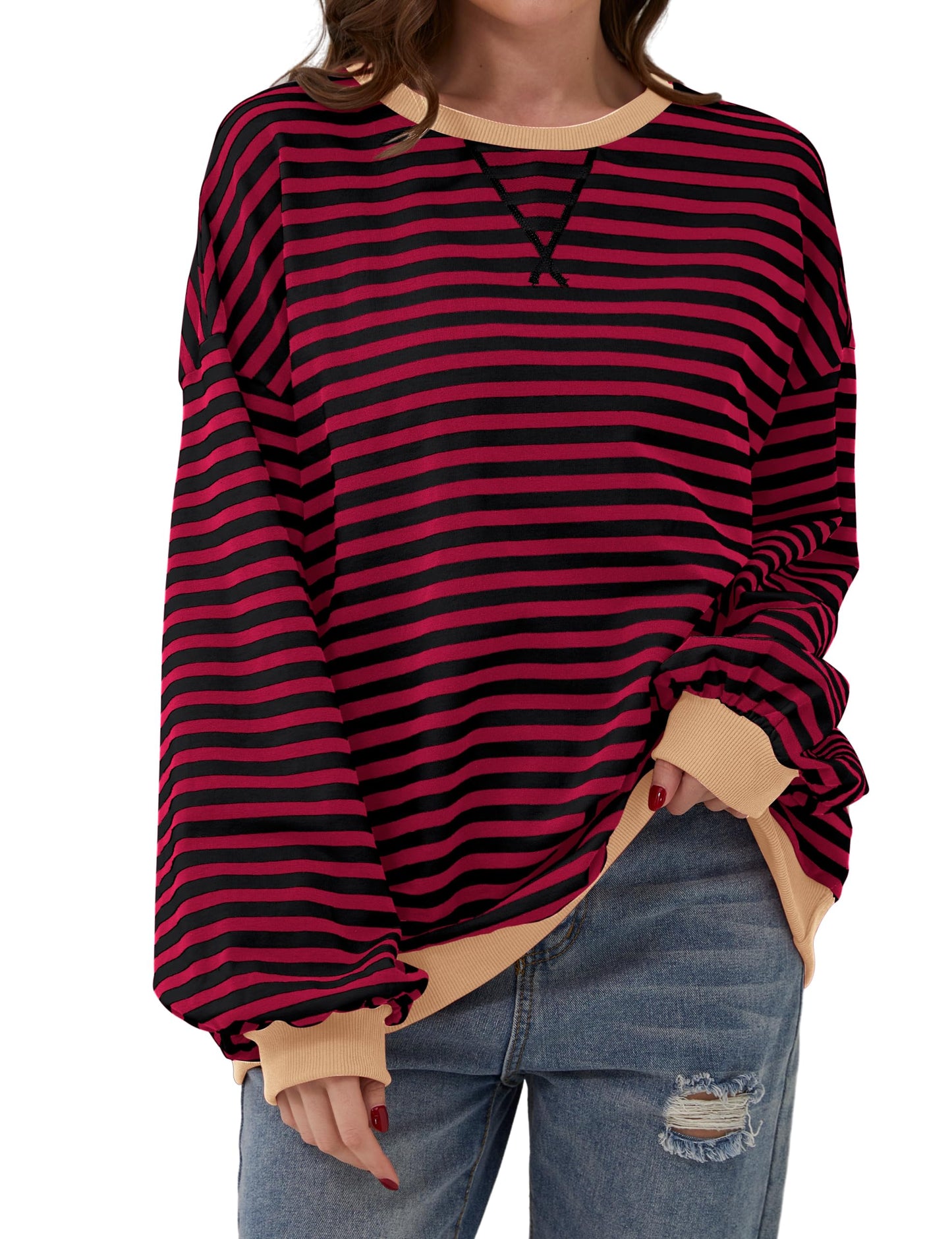 New🔥Striped Color Block Oversized Sweatshirt (Buy 2 Free Shipping)