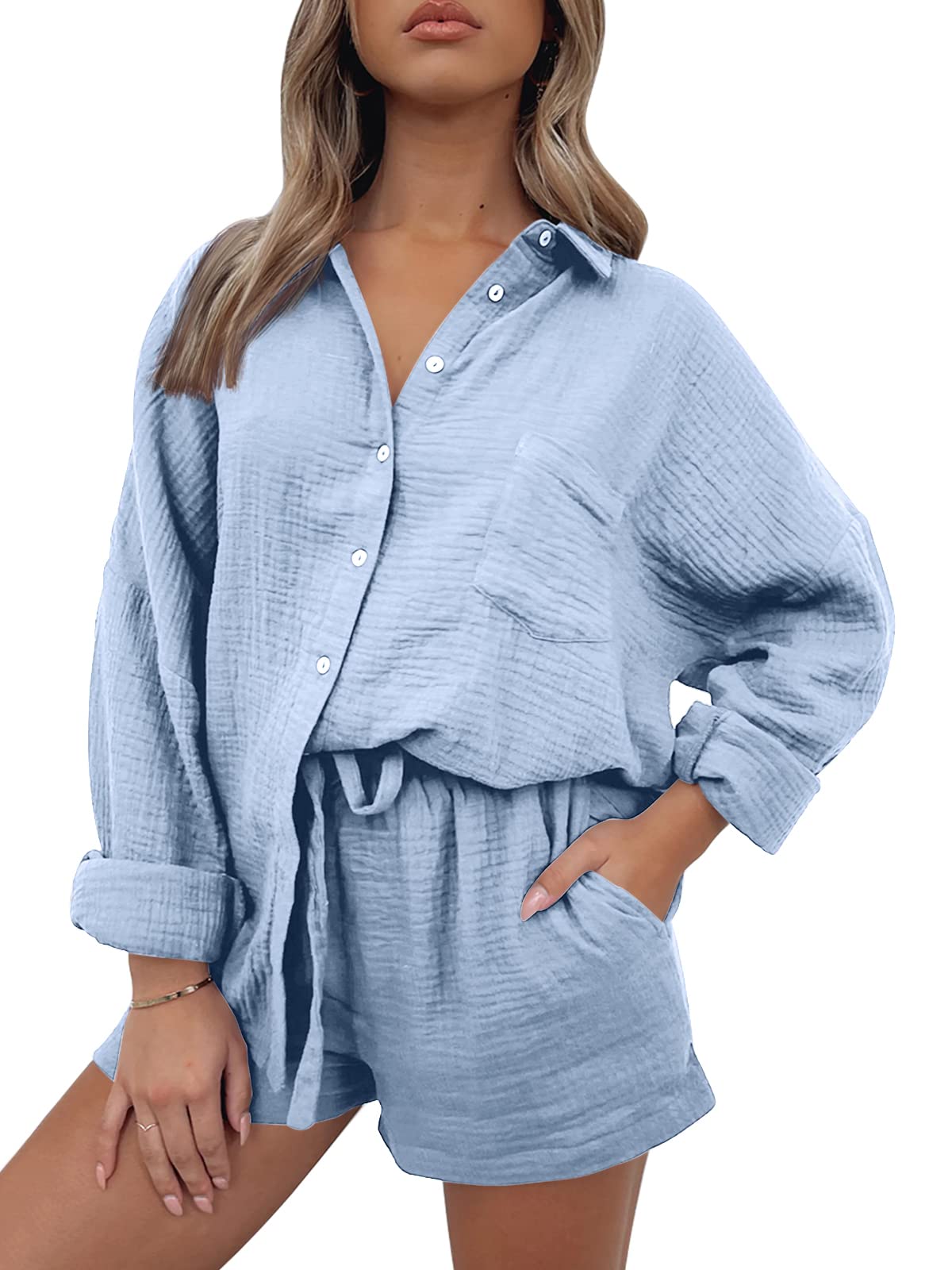Women Lounge Sets Long Sleeve Oversized Shirts And Shorts Tracksuit(BUY 2 FREE SHIPPING)