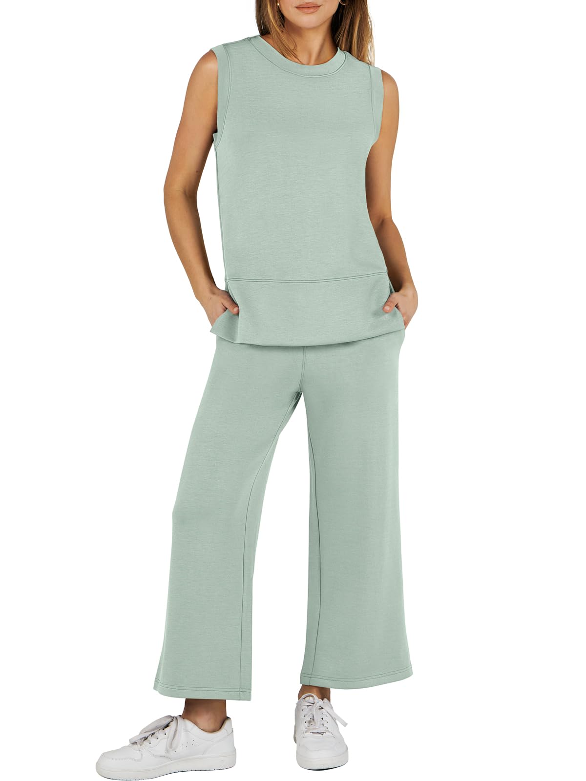 ??Women's Sleeveless Slit Hem Wide Leg Suit Casual Two Piece Set(BUY 2 FREE SHIPPING)