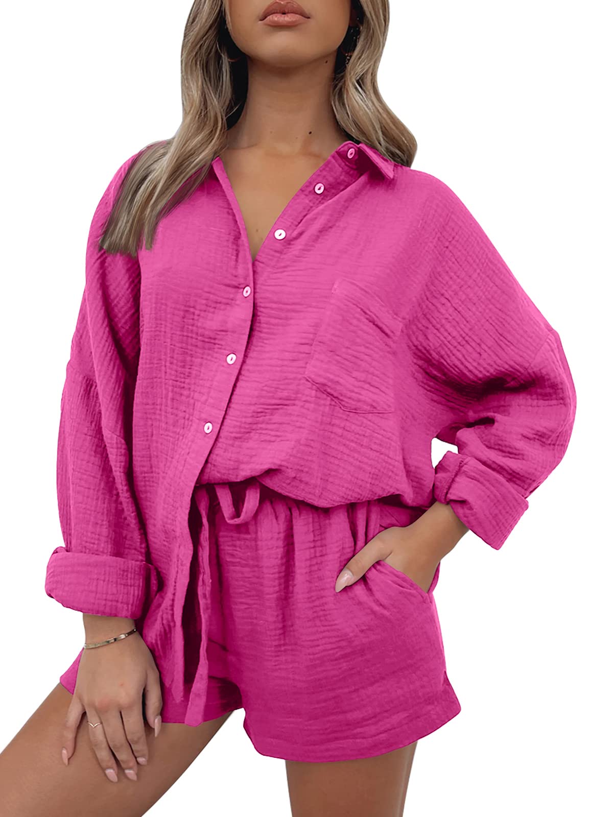 Women Lounge Sets Long Sleeve Oversized Shirts And Shorts Tracksuit(BUY 2 FREE SHIPPING)