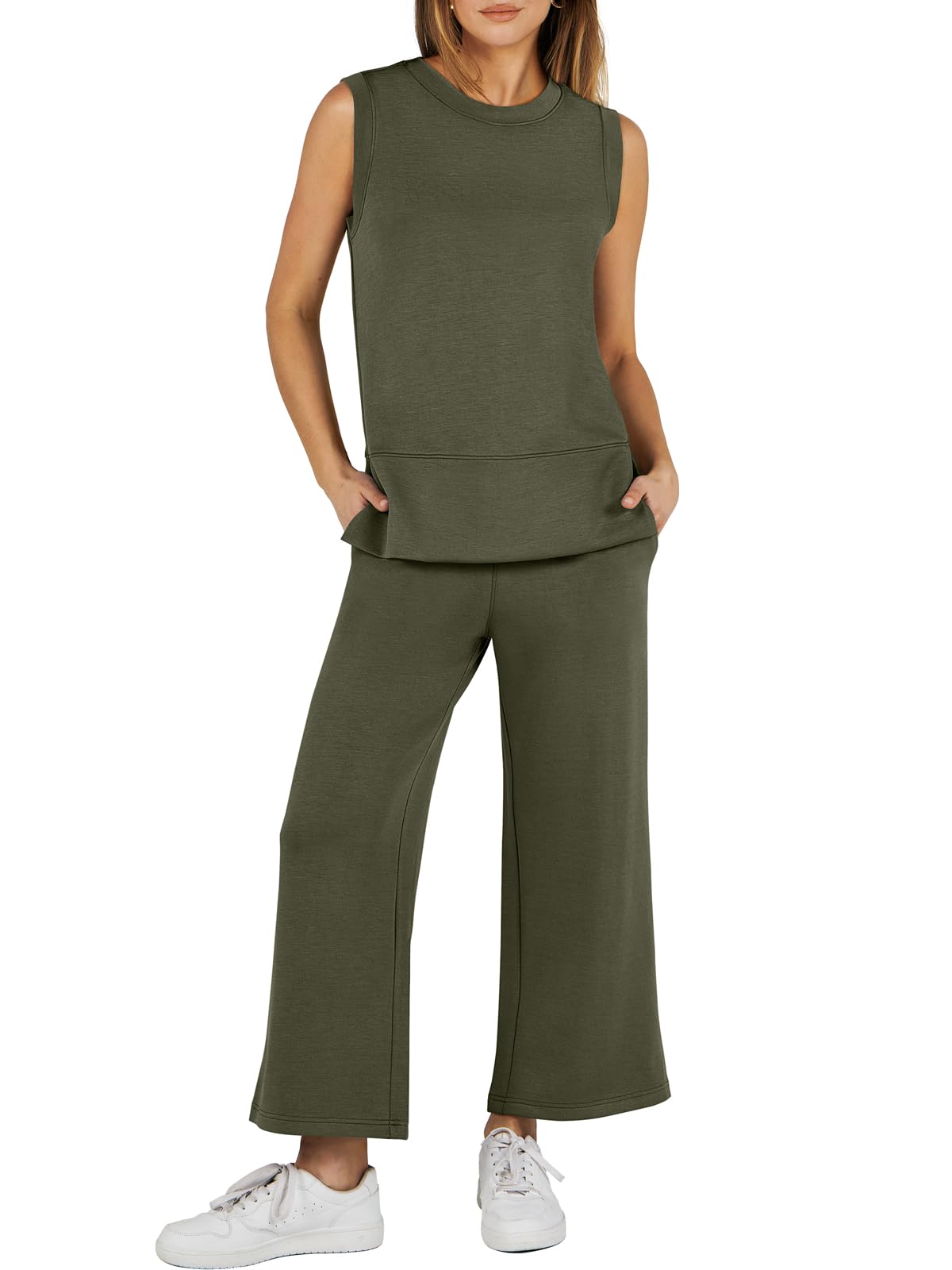 ??Women's Sleeveless Slit Hem Wide Leg Suit Casual Two Piece Set(BUY 2 FREE SHIPPING)