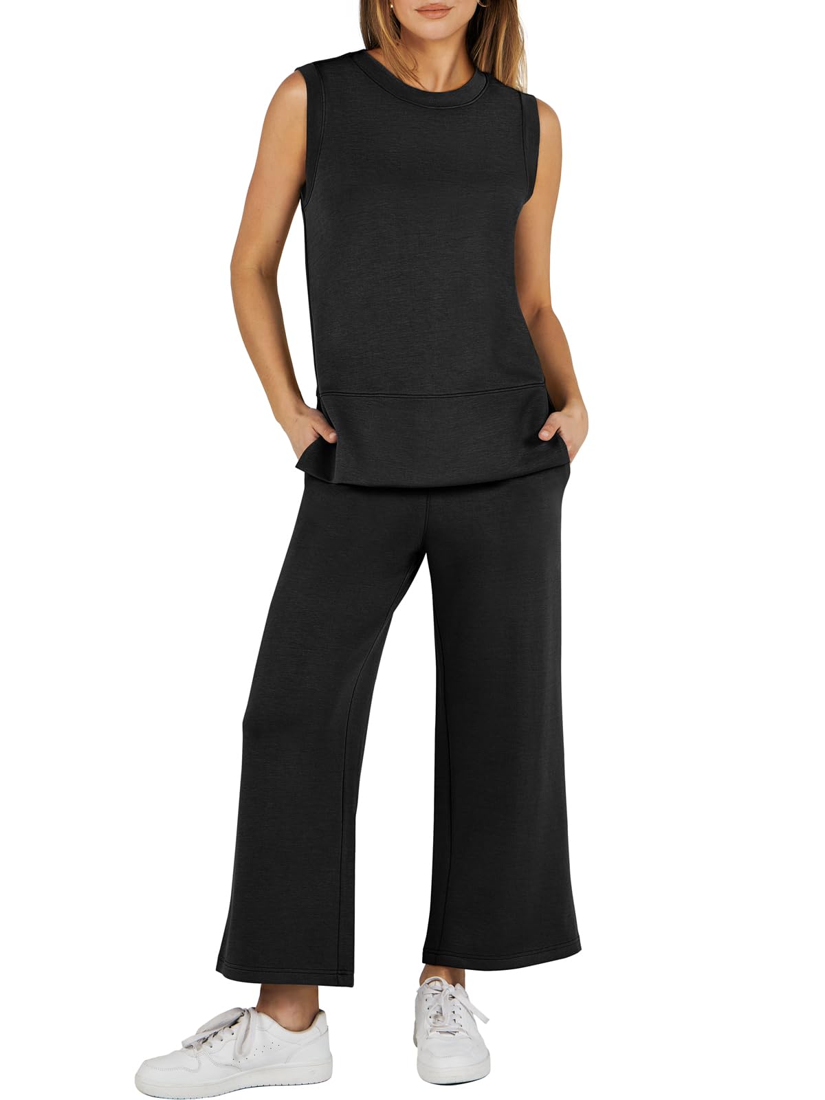 ??Women's Sleeveless Slit Hem Wide Leg Suit Casual Two Piece Set(BUY 2 FREE SHIPPING)