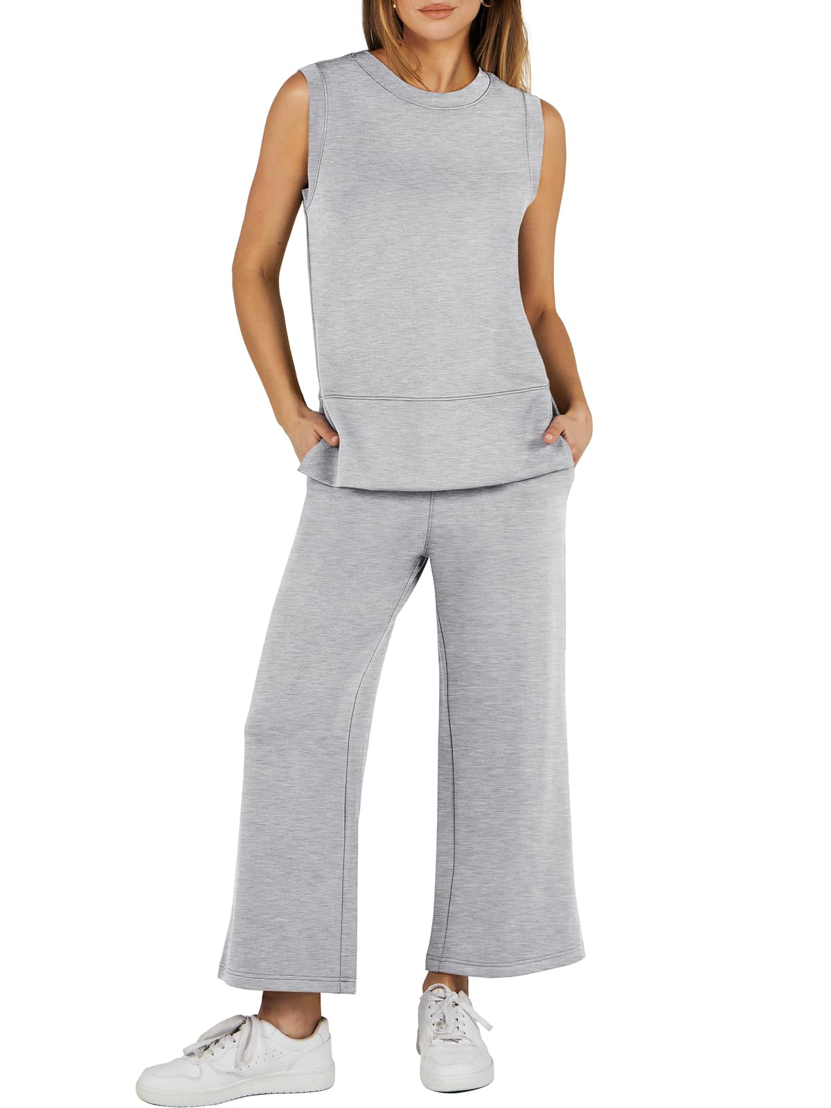 ??Women's Sleeveless Slit Hem Wide Leg Suit Casual Two Piece Set(BUY 2 FREE SHIPPING)