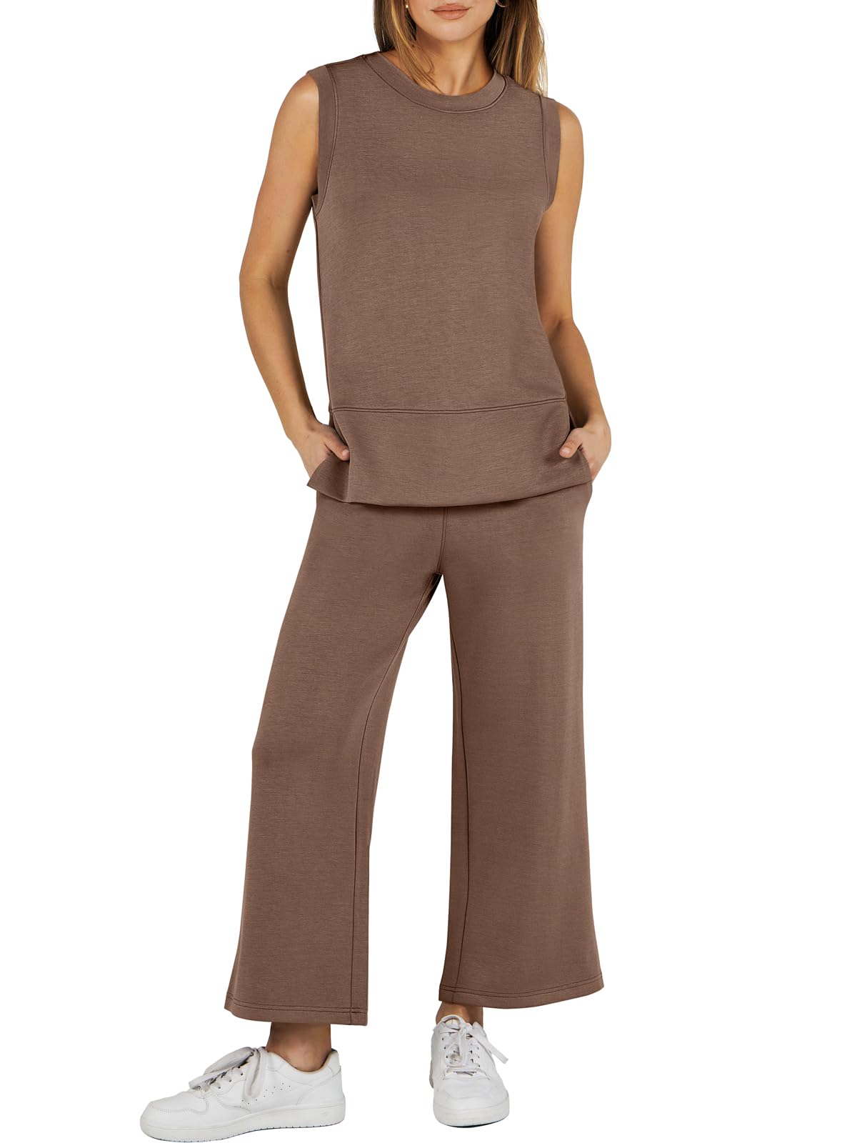 ??Women's Sleeveless Slit Hem Wide Leg Suit Casual Two Piece Set(BUY 2 FREE SHIPPING)