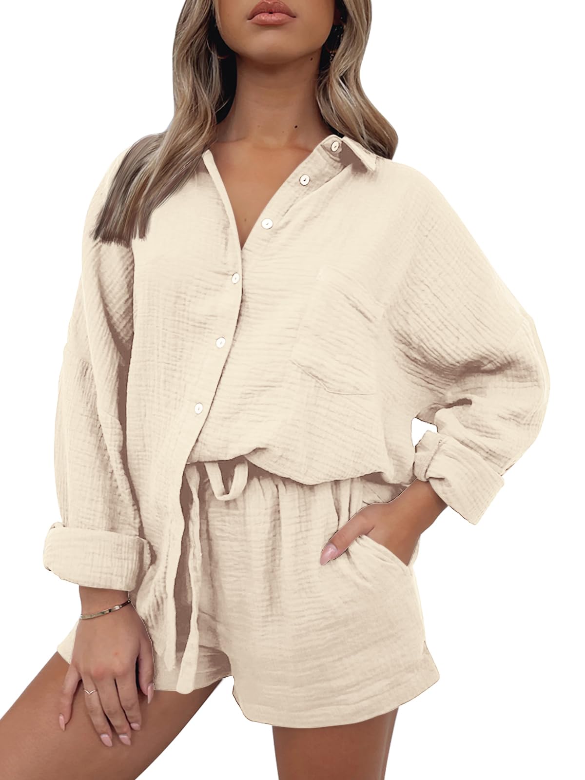Women Lounge Sets Long Sleeve Oversized Shirts And Shorts Tracksuit(BUY 2 FREE SHIPPING)