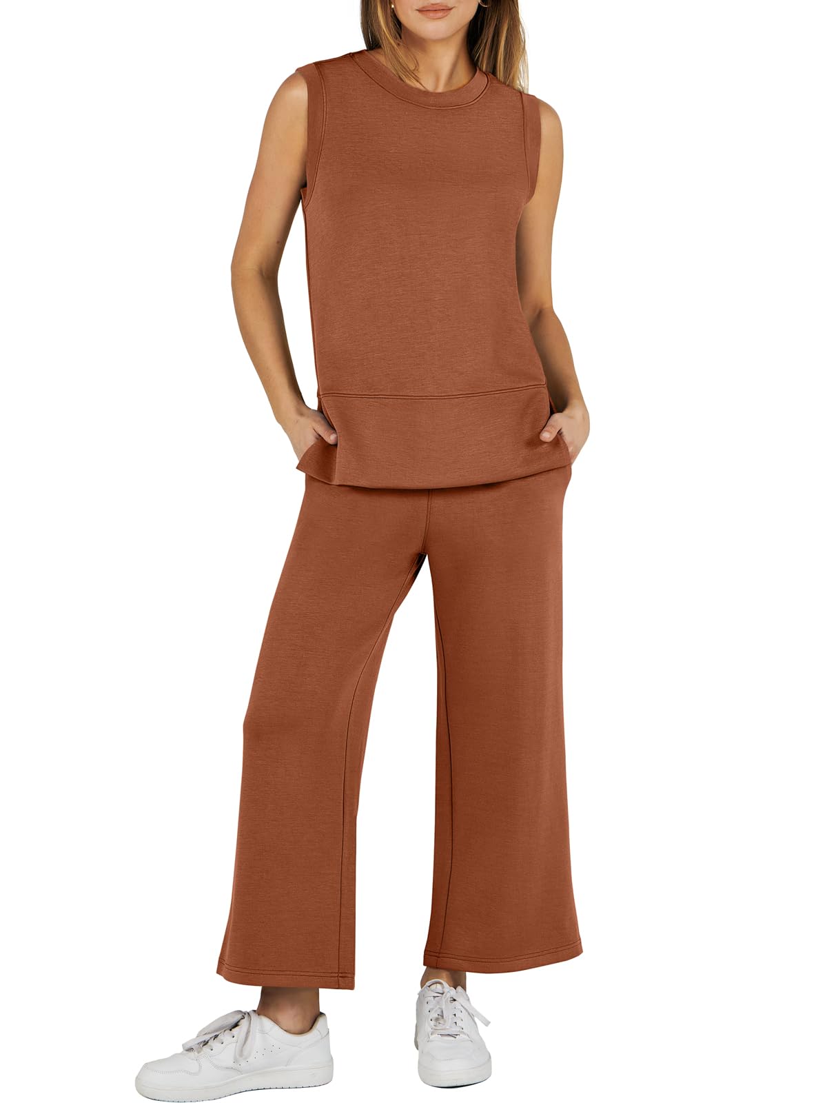 ??Women's Sleeveless Slit Hem Wide Leg Suit Casual Two Piece Set(BUY 2 FREE SHIPPING)