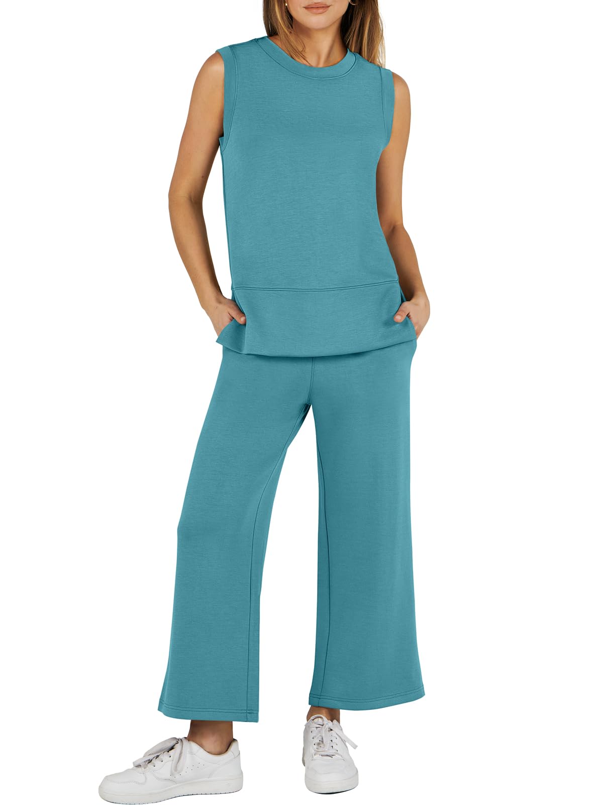 ??Women's Sleeveless Slit Hem Wide Leg Suit Casual Two Piece Set(BUY 2 FREE SHIPPING)