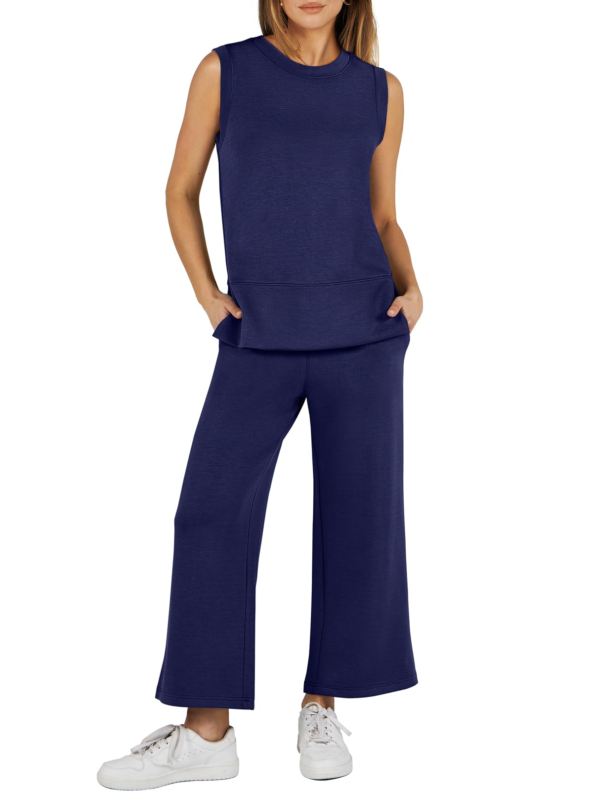 ??Women's Sleeveless Slit Hem Wide Leg Suit Casual Two Piece Set(BUY 2 FREE SHIPPING)