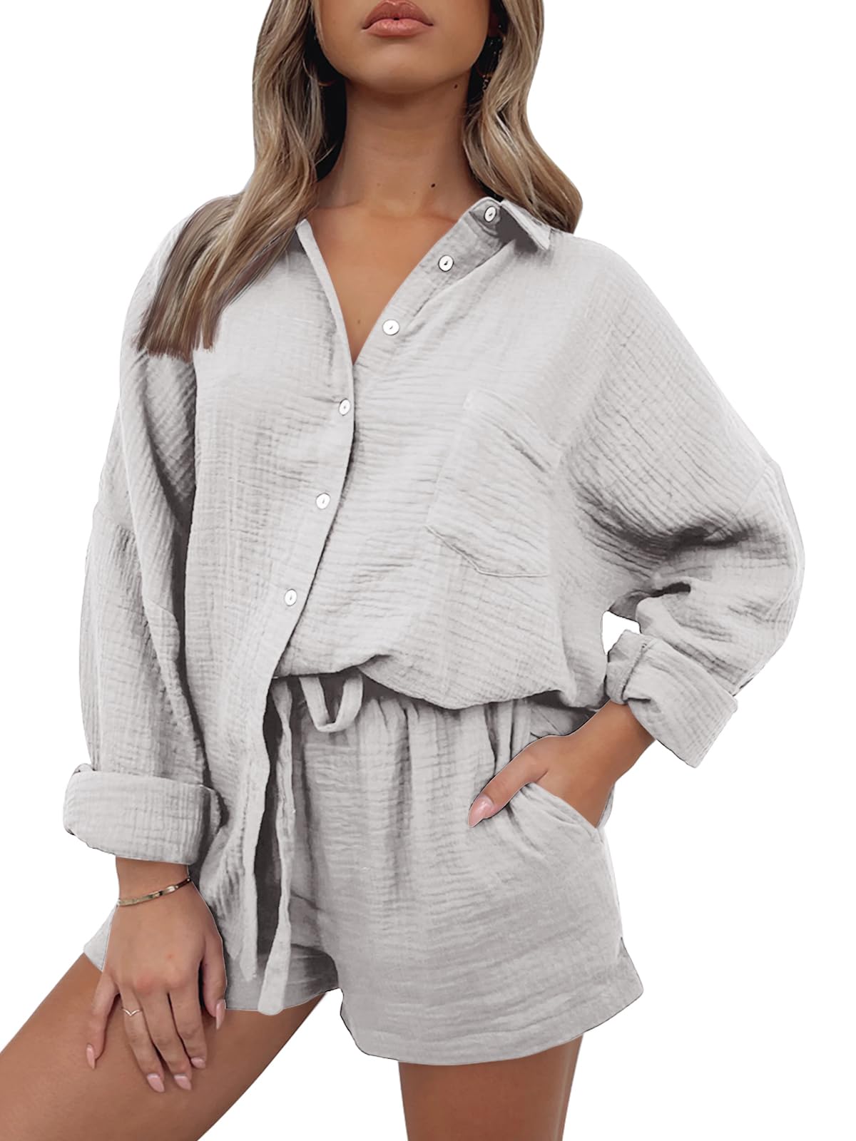 Women Lounge Sets Long Sleeve Oversized Shirts And Shorts Tracksuit(BUY 2 FREE SHIPPING)