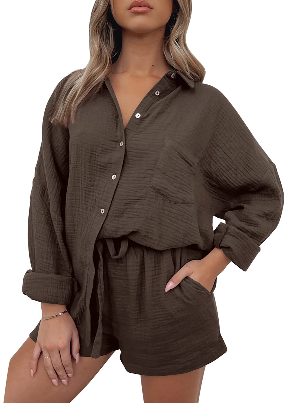 Women Lounge Sets Long Sleeve Oversized Shirts And Shorts Tracksuit(BUY 2 FREE SHIPPING)