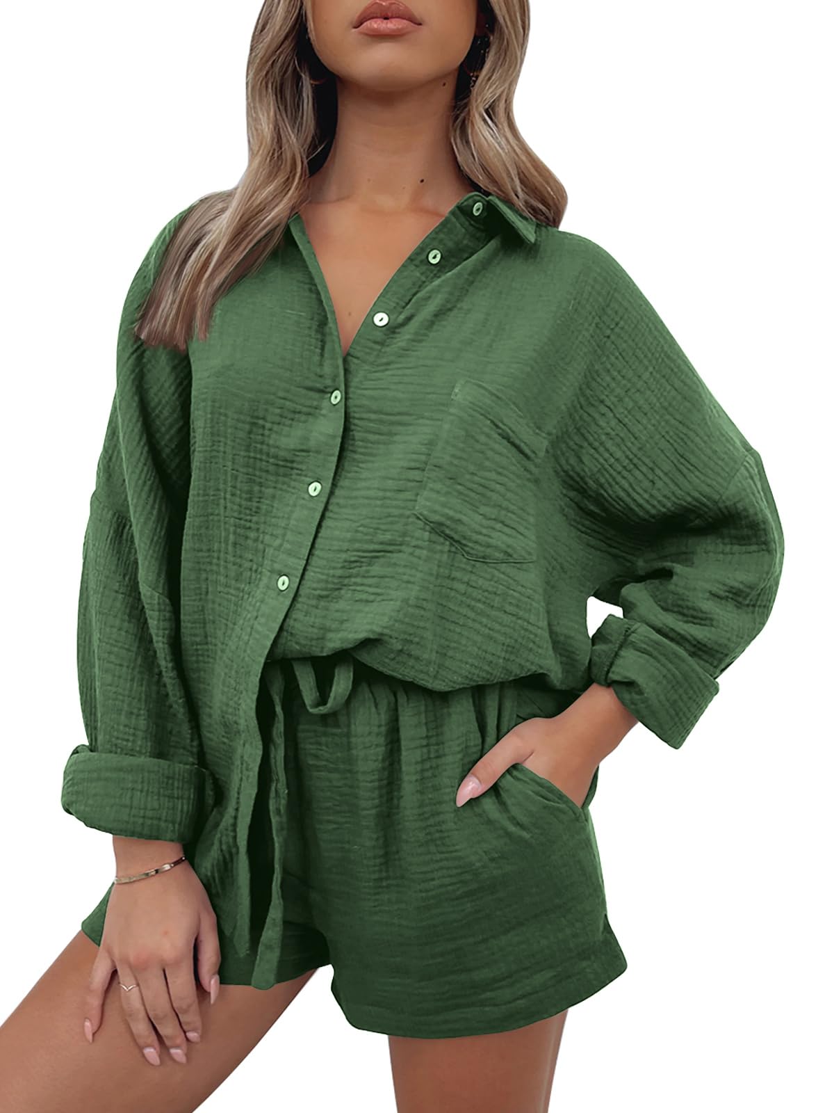 Women Lounge Sets Long Sleeve Oversized Shirts And Shorts Tracksuit(BUY 2 FREE SHIPPING)